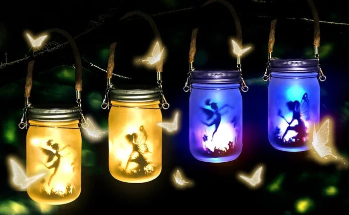 Set 4 Decoratiuni Solare cu Zane LED, Alb Cald sau Multicolor – Iluminare Ambientala pentru Gradina, Terasa si Balcon
