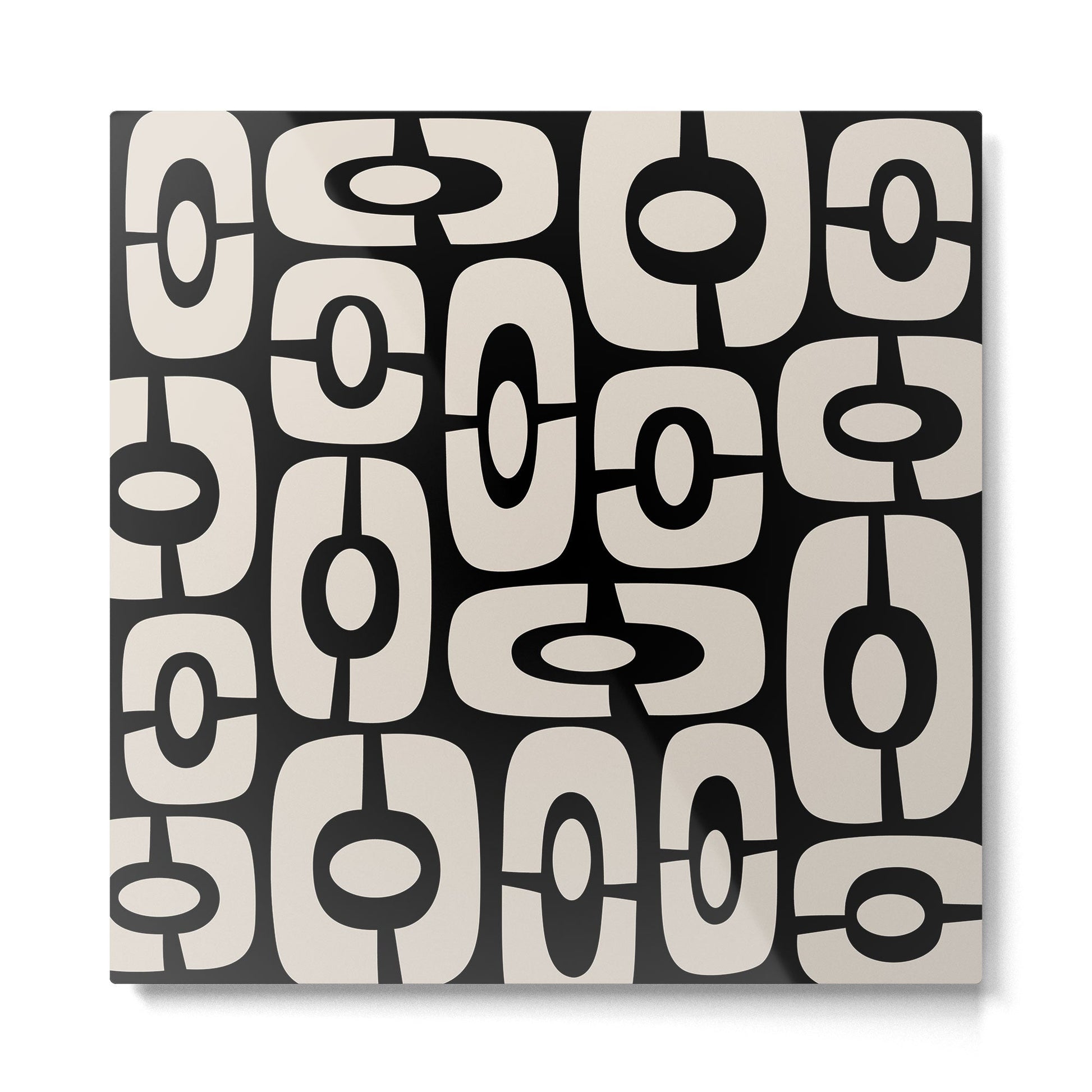Mid Century Modern Cosmic Abstract 364 Black and Linen White Metal Print