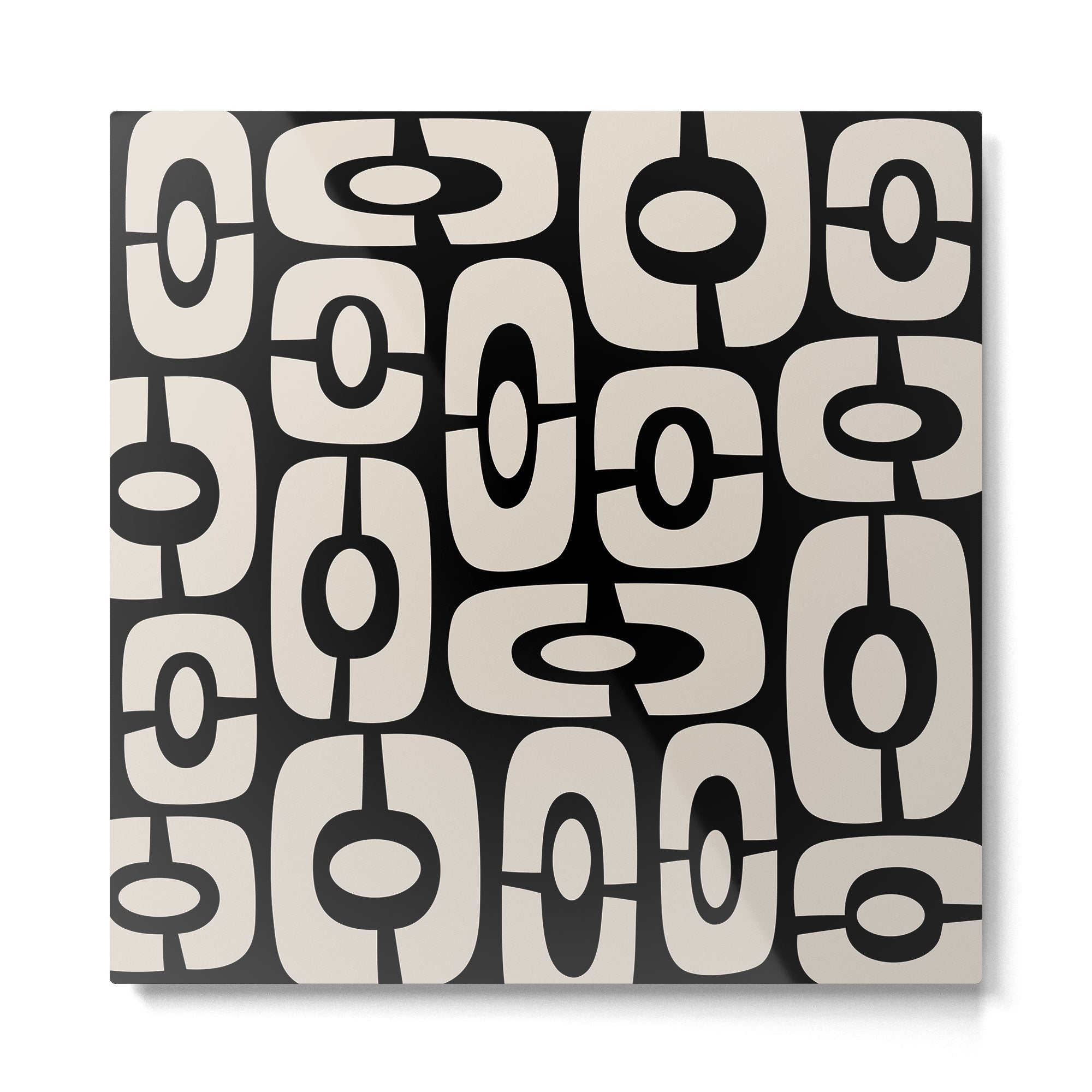 Mid Century Modern Cosmic Abstract 364 Black and Linen White Metal Print