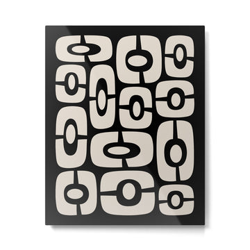 Mid Century Modern Cosmic Abstract 364 Black and Linen White Metal Print