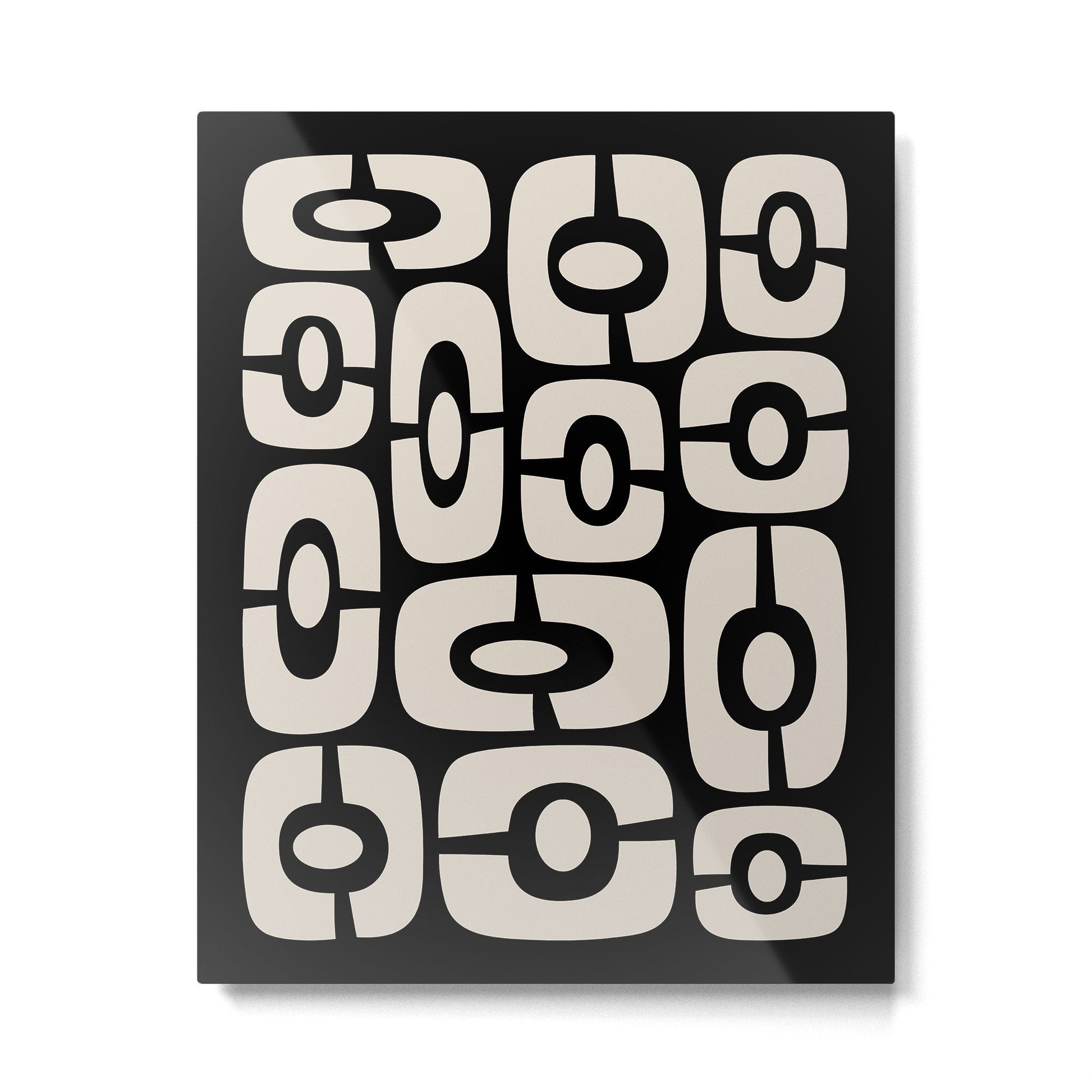 Mid Century Modern Cosmic Abstract 364 Black and Linen White Metal Print