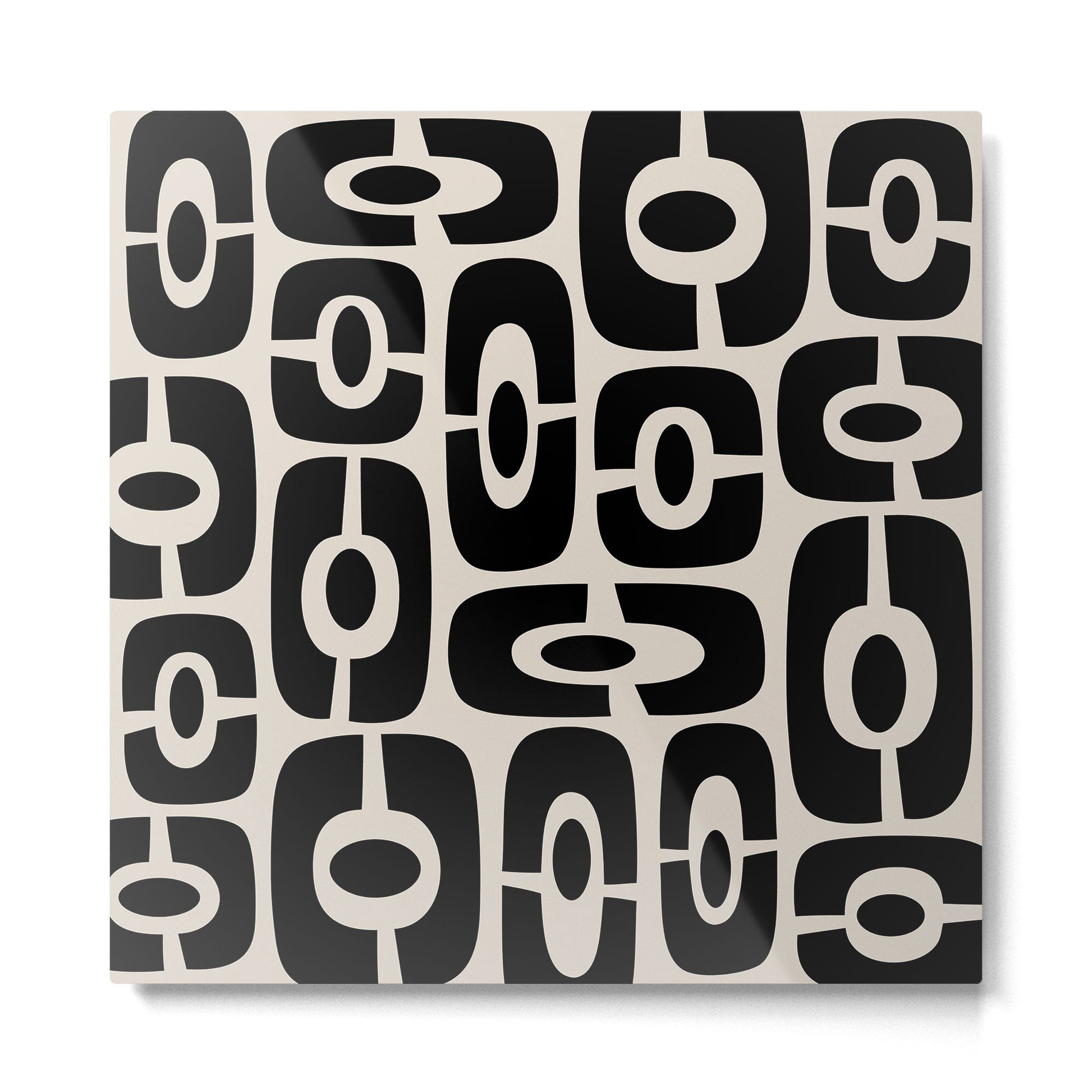Mid Century Modern Cosmic Abstract 363 Black and Linen White Metal Print