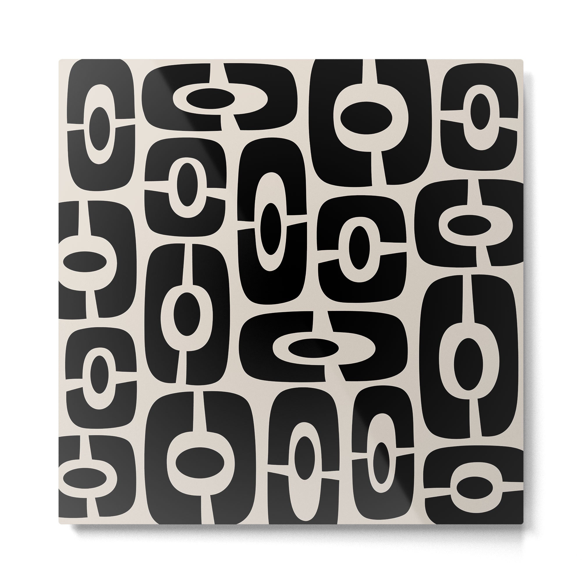 Mid Century Modern Cosmic Abstract 363 Black and Linen White Metal Print