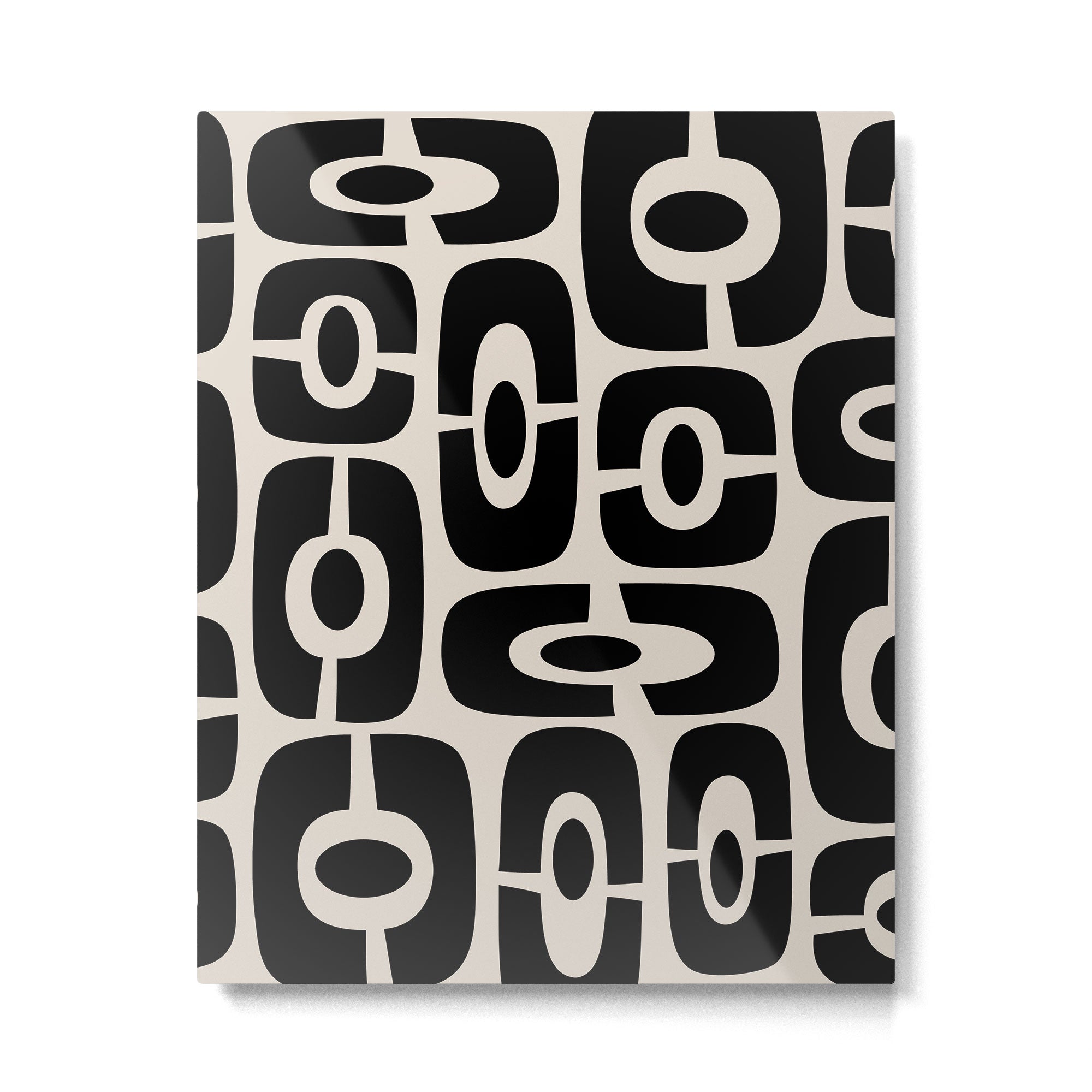 Mid Century Modern Cosmic Abstract 363 Black and Linen White Metal Print