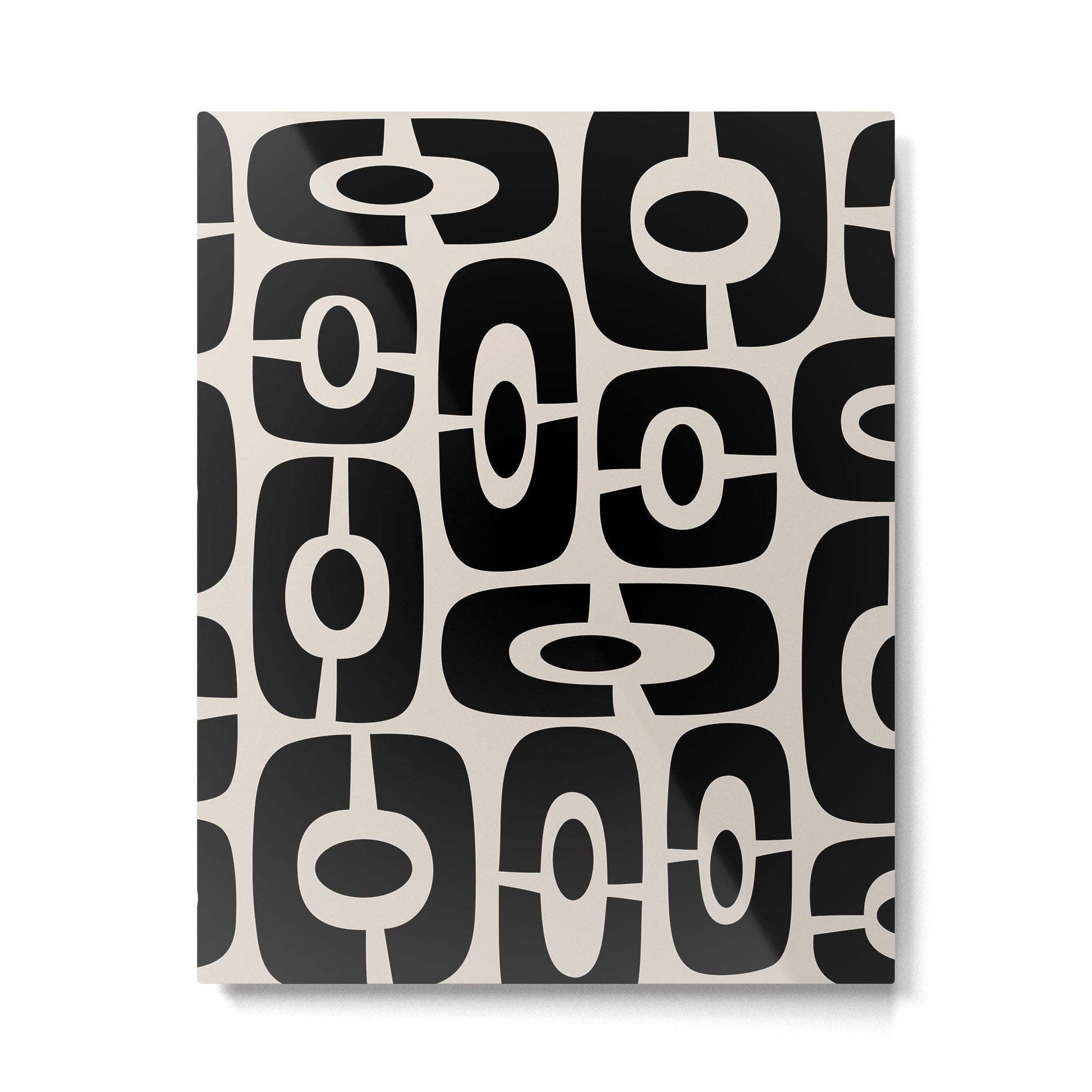Mid Century Modern Cosmic Abstract 363 Black and Linen White Metal Print