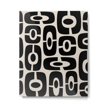 Mid Century Modern Cosmic Abstract 363 Black and Linen White Metal Print