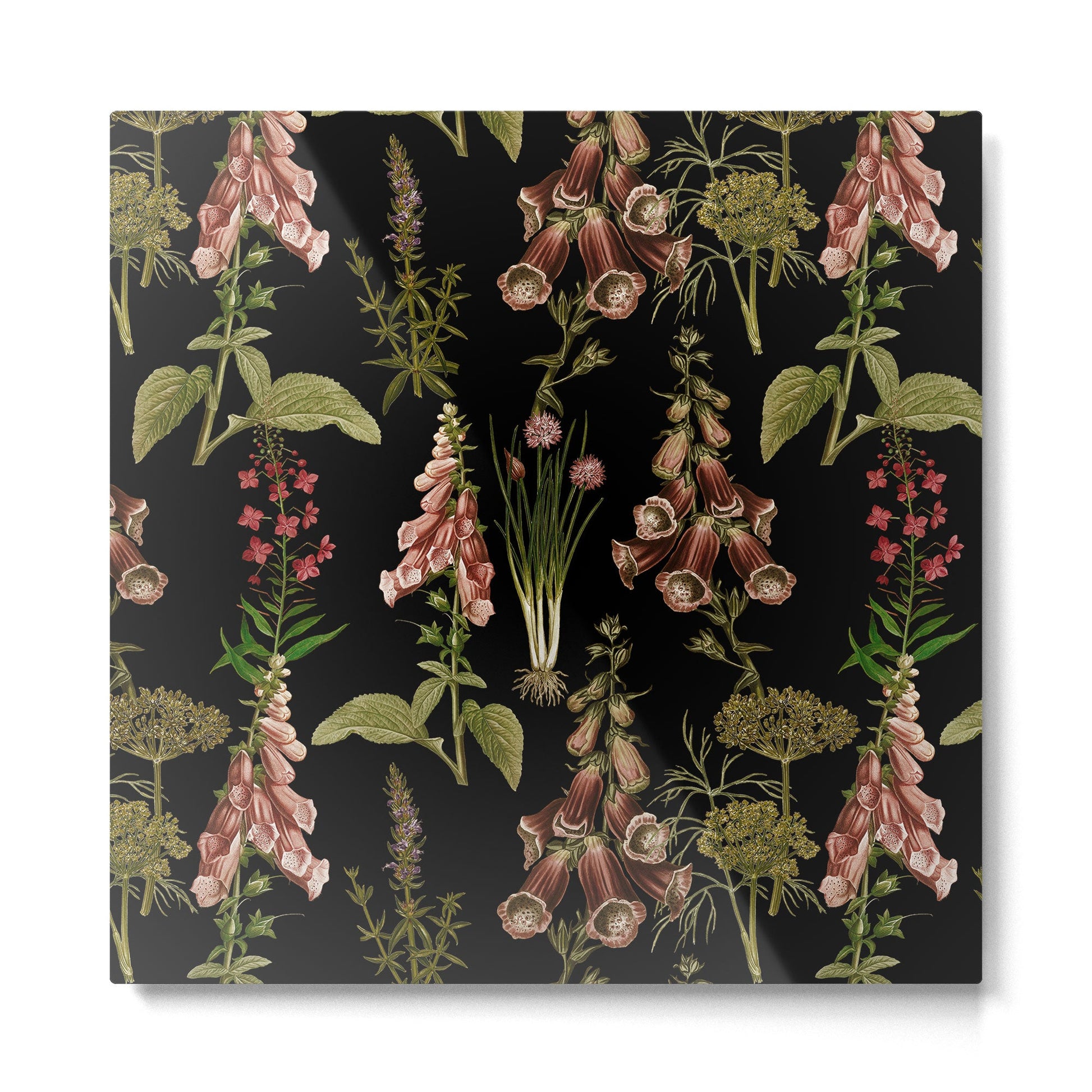 Vintage Botanical Springflowers And Herbs Midnight Garden Metal Print