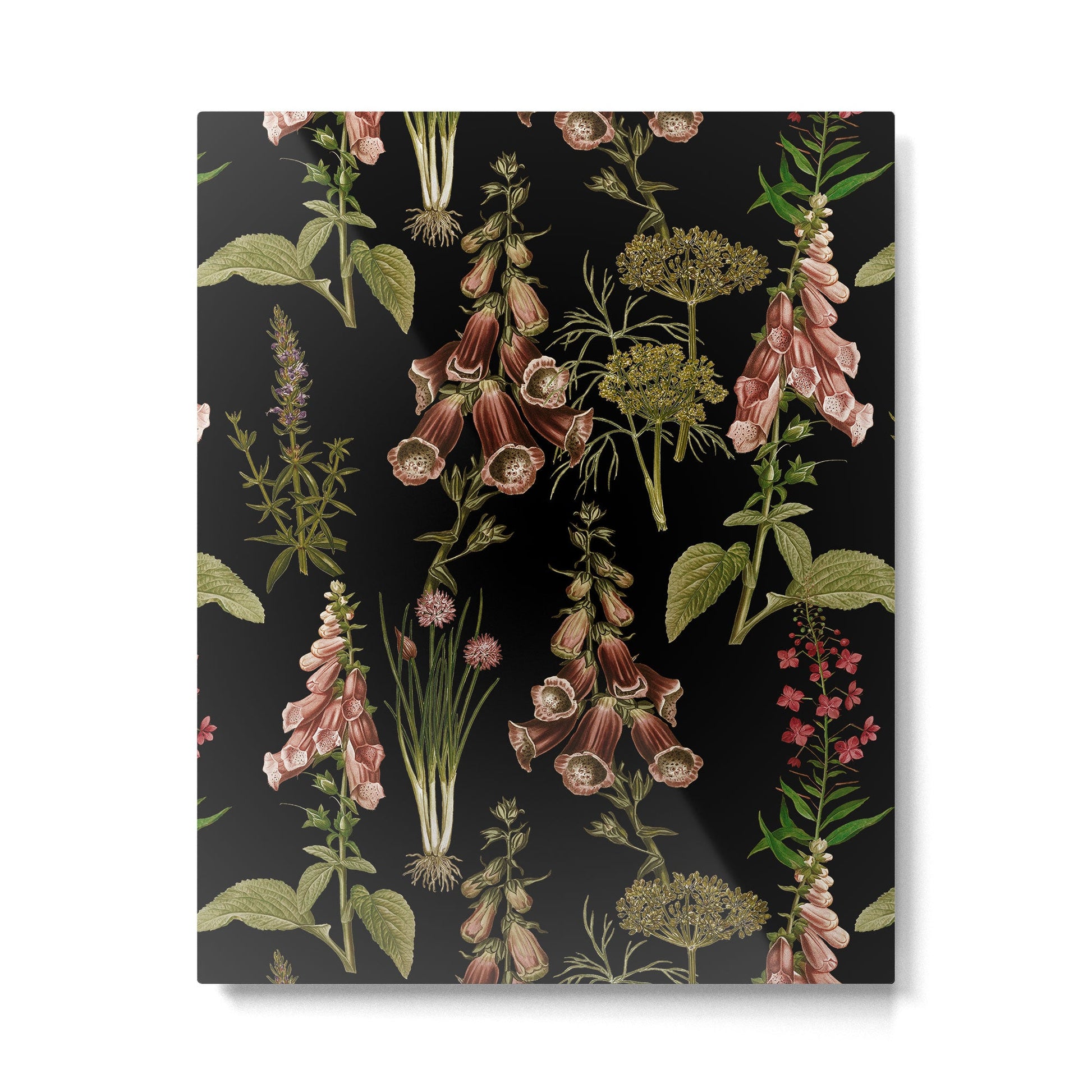 Vintage Botanical Springflowers And Herbs Midnight Garden Metal Print