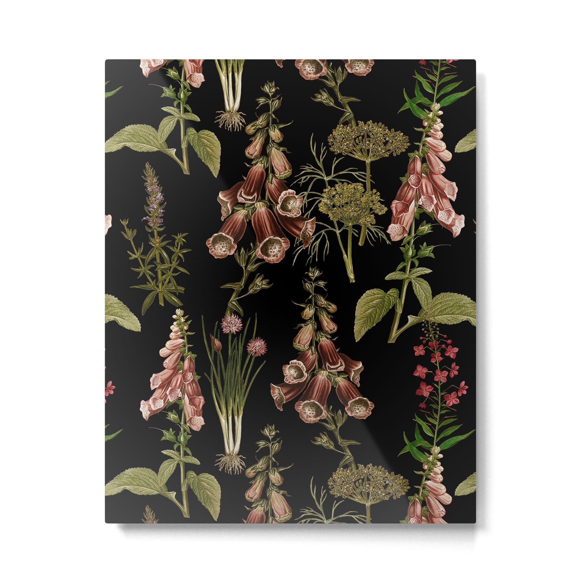 Vintage Botanical Springflowers And Herbs Midnight Garden Metal Print